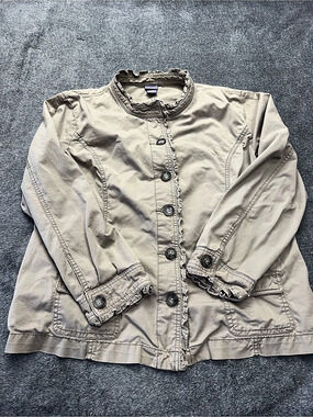 Laura Scott Khaki Ruffle Trim Jacket XL